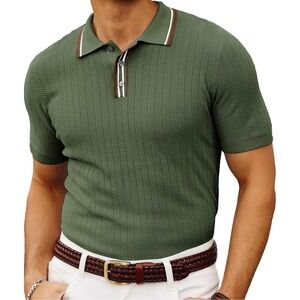 PJ Paul Jones Polo Shirt Mens 2XL Olive Green Chevron Knit Timeless Classic